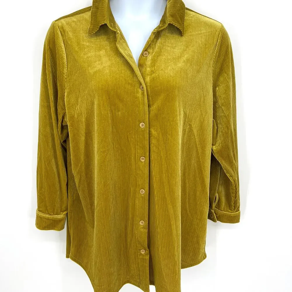 Soft Surroundings 1X Gold Textured Velvet Button Up Blouse